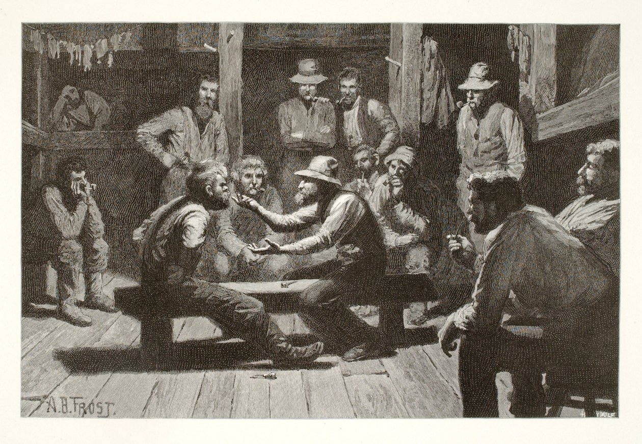 Discusión política en un barracón maderero de Henry Wolf