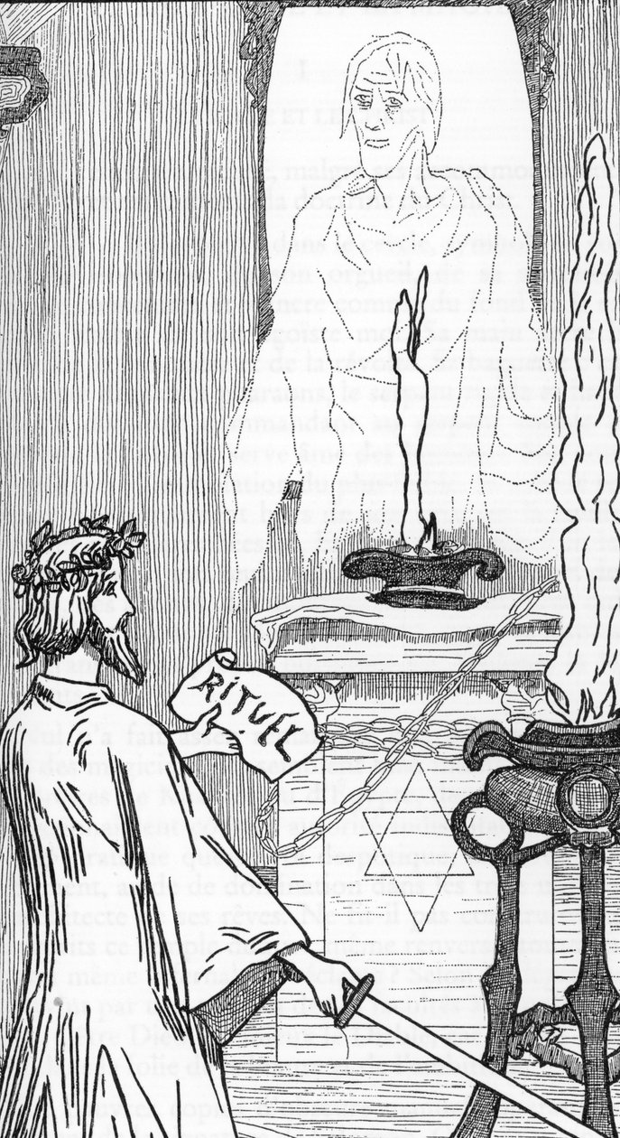 Espiritismo: Evocación de espíritus Dibujo de Henry de Malvost extraído de "Satanismo y Magia" de Jules Bois 1895 Colección particular de Henry de Malvost