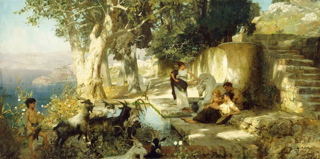 Tarde soleada en el pozo de Henryk Siemieradzki