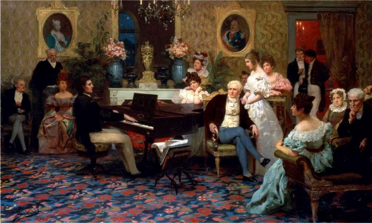 Chopin tocando el piano en el salón del Príncipe Radziwill, 1887 de Henryk Siemiradzki