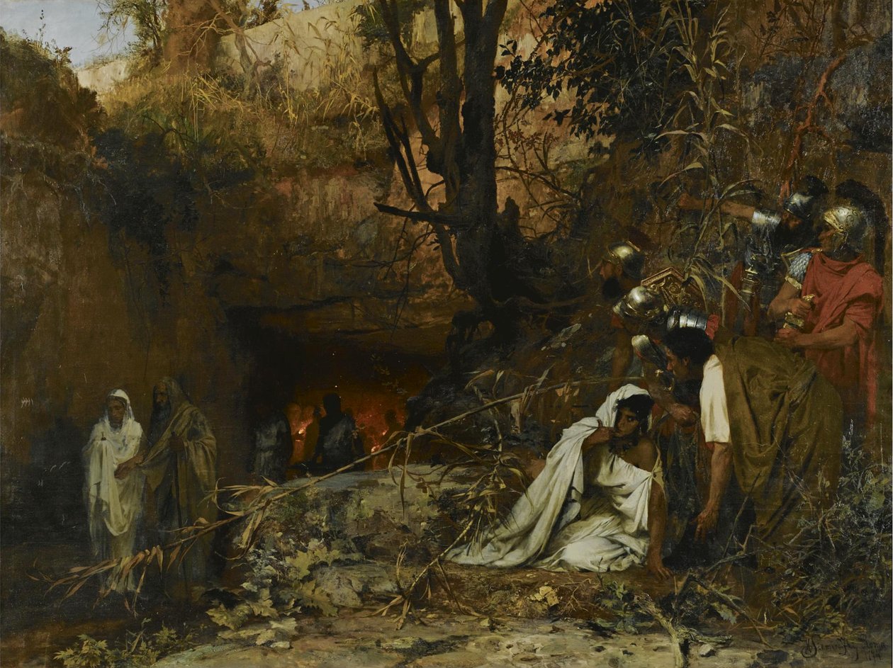 Perseguidores cristianos en la entrada de las catacumbas, 1874 de Henryk Siemiradzki