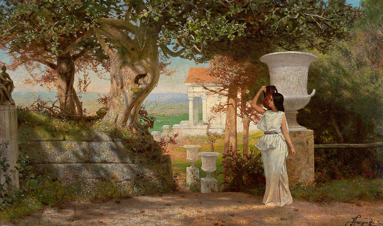 Portador de agua en un paisaje antiguo con olivos de Henryk Siemiradzki