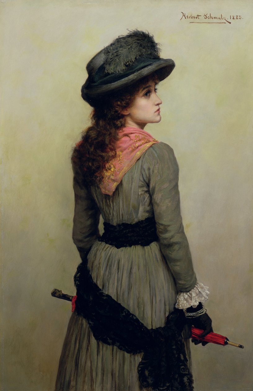 Denise - retrato de una joven con un paraguas rojo, 1885 de Herbert Gustave Schmalz