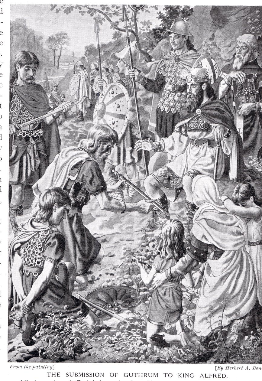 La sumisión de Guthrum al Rey Alfredo, ilustración de 