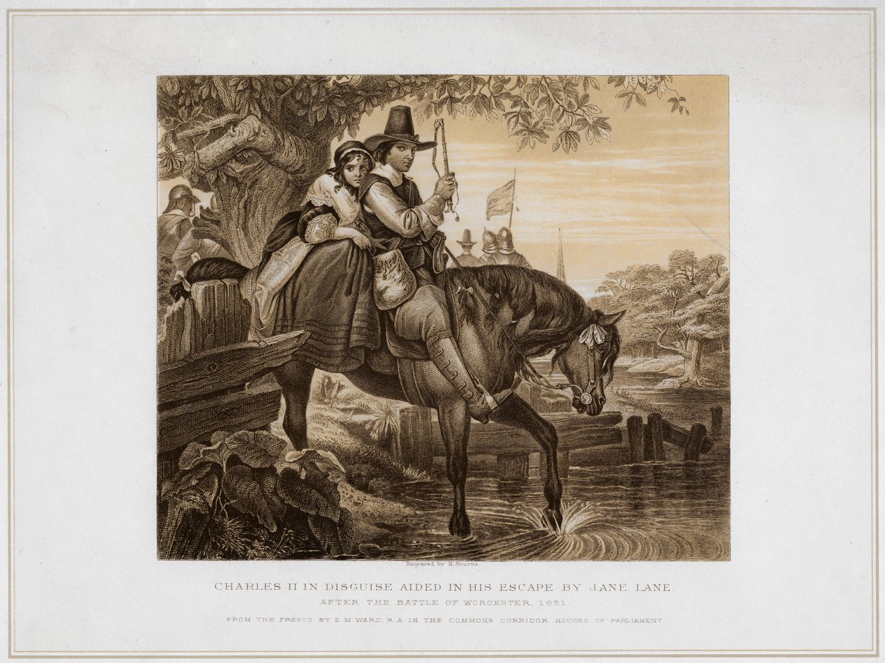 Carlos II Disfrazado Ayudado en su Huida por Jane Lane...1651, siglo XIX de Herbert Bourne
