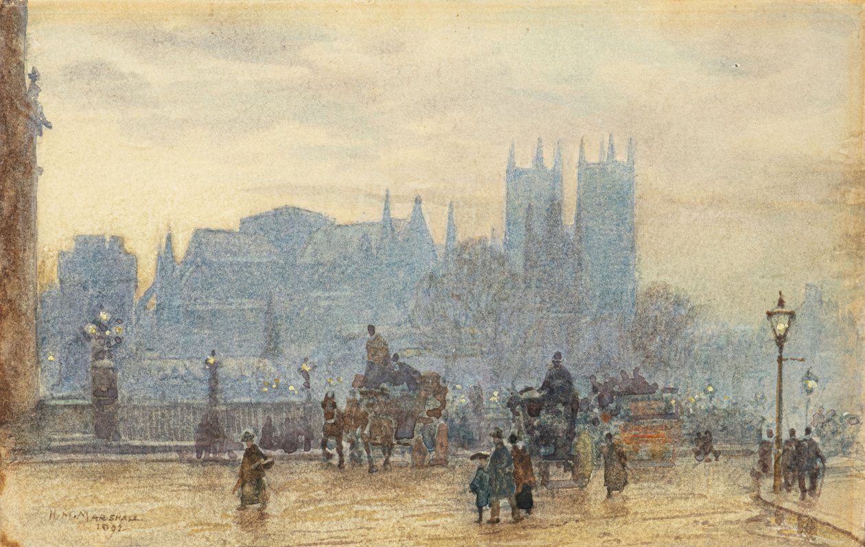 Abadía de Westminster desde el puente de Westminster 1892 (acuarela) de Herbert Menzies Marshall