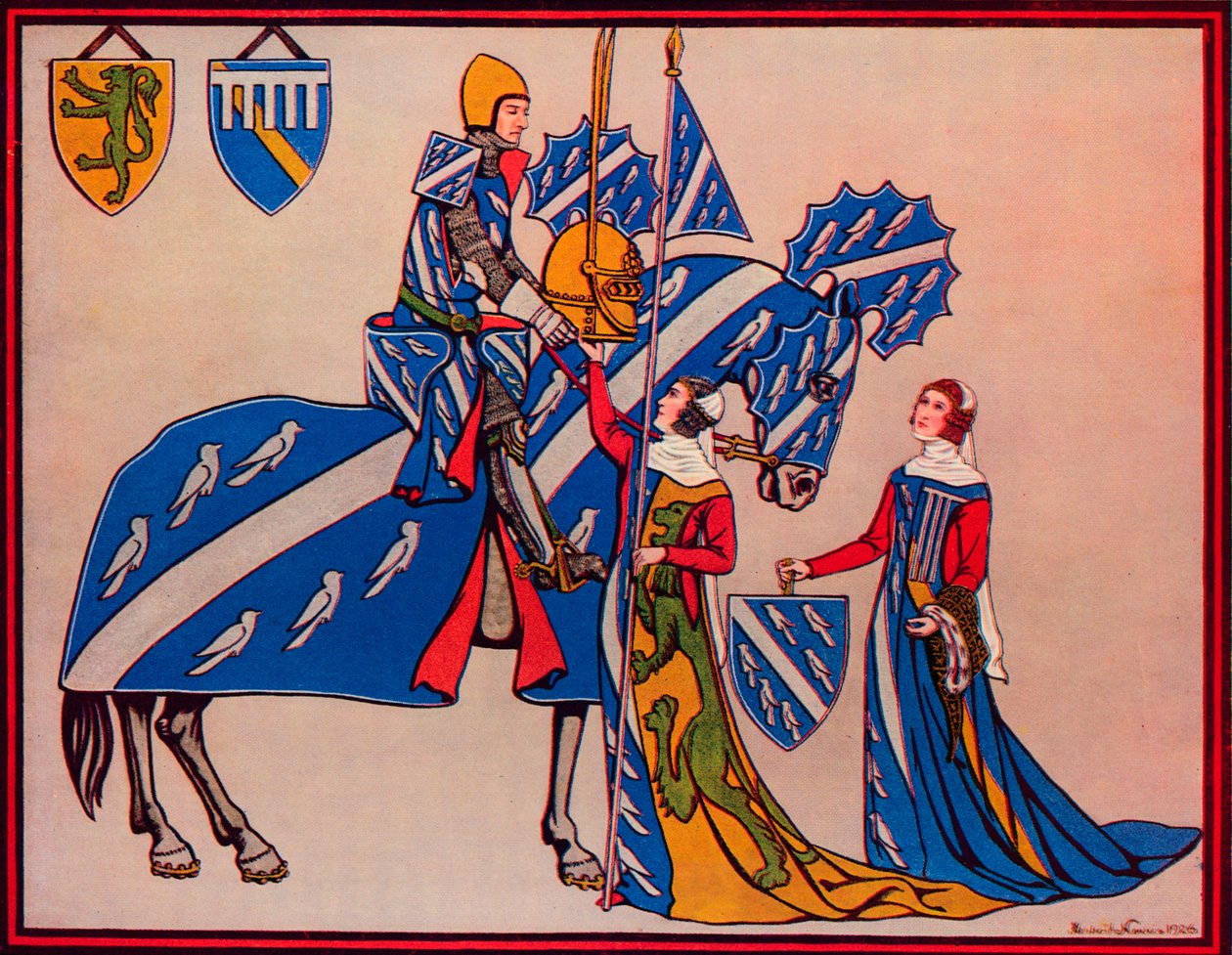 Sir Geoffrey Luttrell, su esposa y su nuera, c1340, 1926 de Herbert Norris