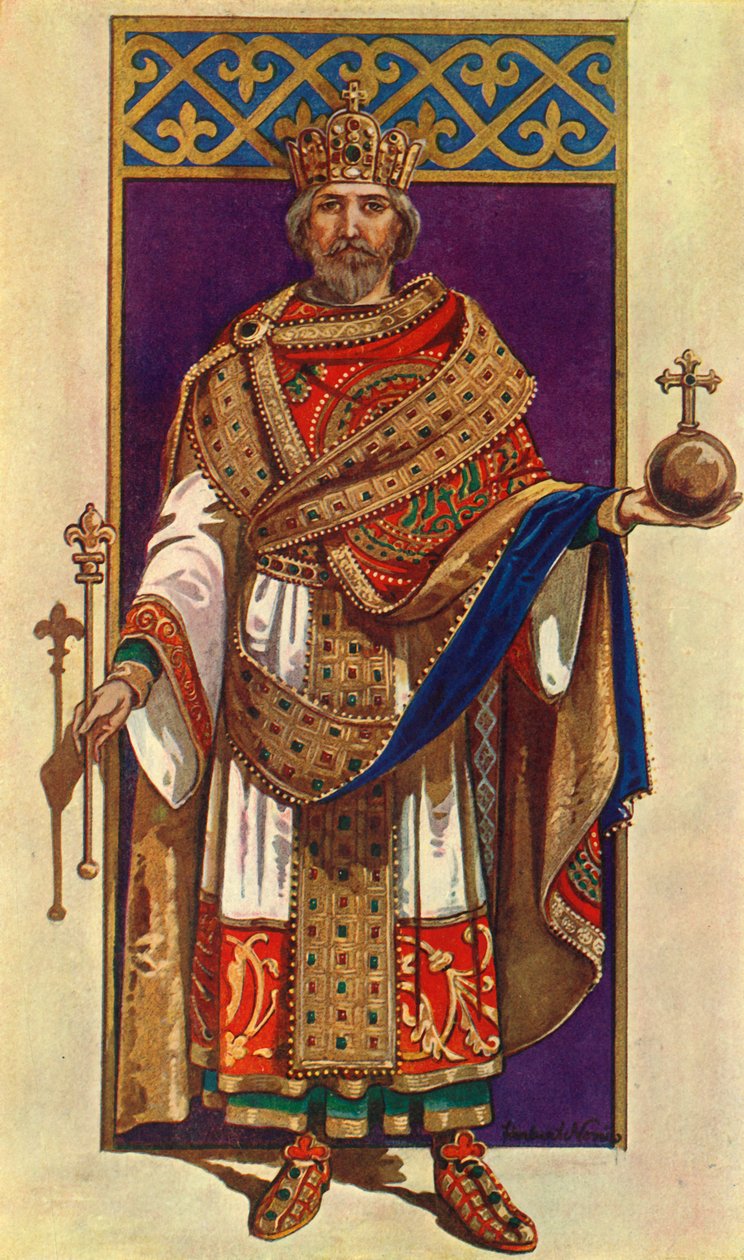 El Emperador Carlomagno en Vestimenta Completa A.D. 800, 1924 de Herbert Norris