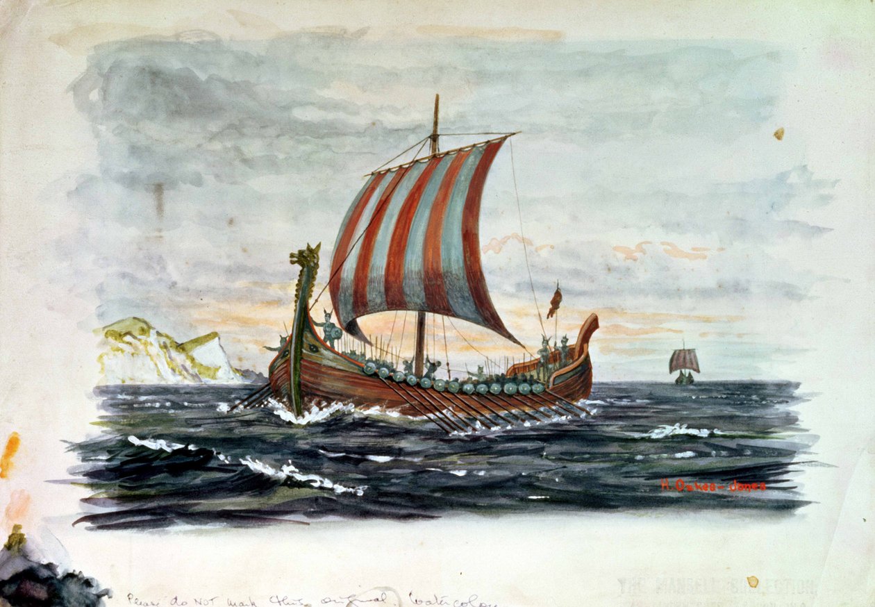 Barco vikingo (acuarela) de Herbert Oakes Jones
