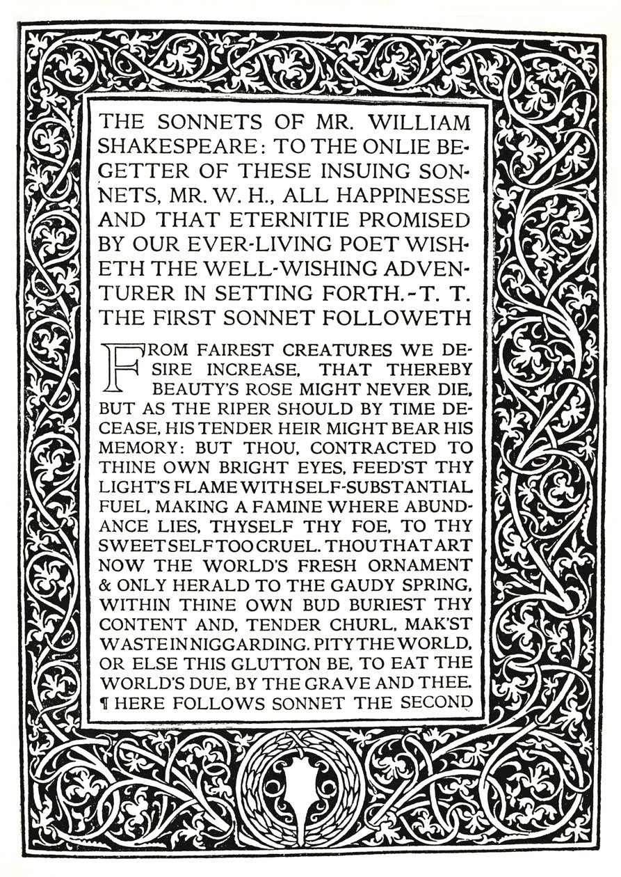 Riccardi Press: Página de Sonetos de Shakespeare, c. 1914 de Herbert Percy Horne
