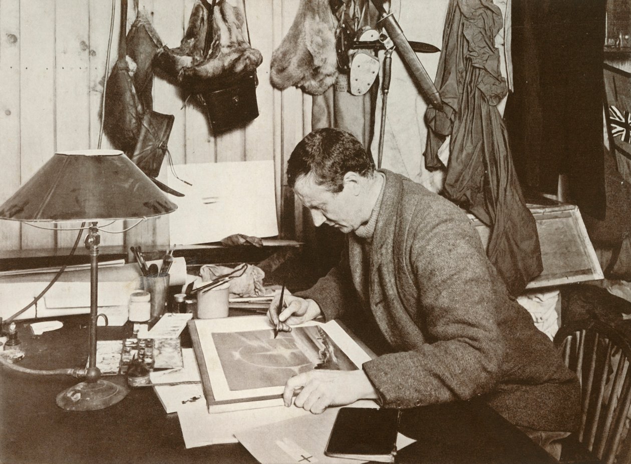 Dr. Wilson Trabajando en el Boceto que se Da en P. 258, 1911, 1913 de Herbert Ponting