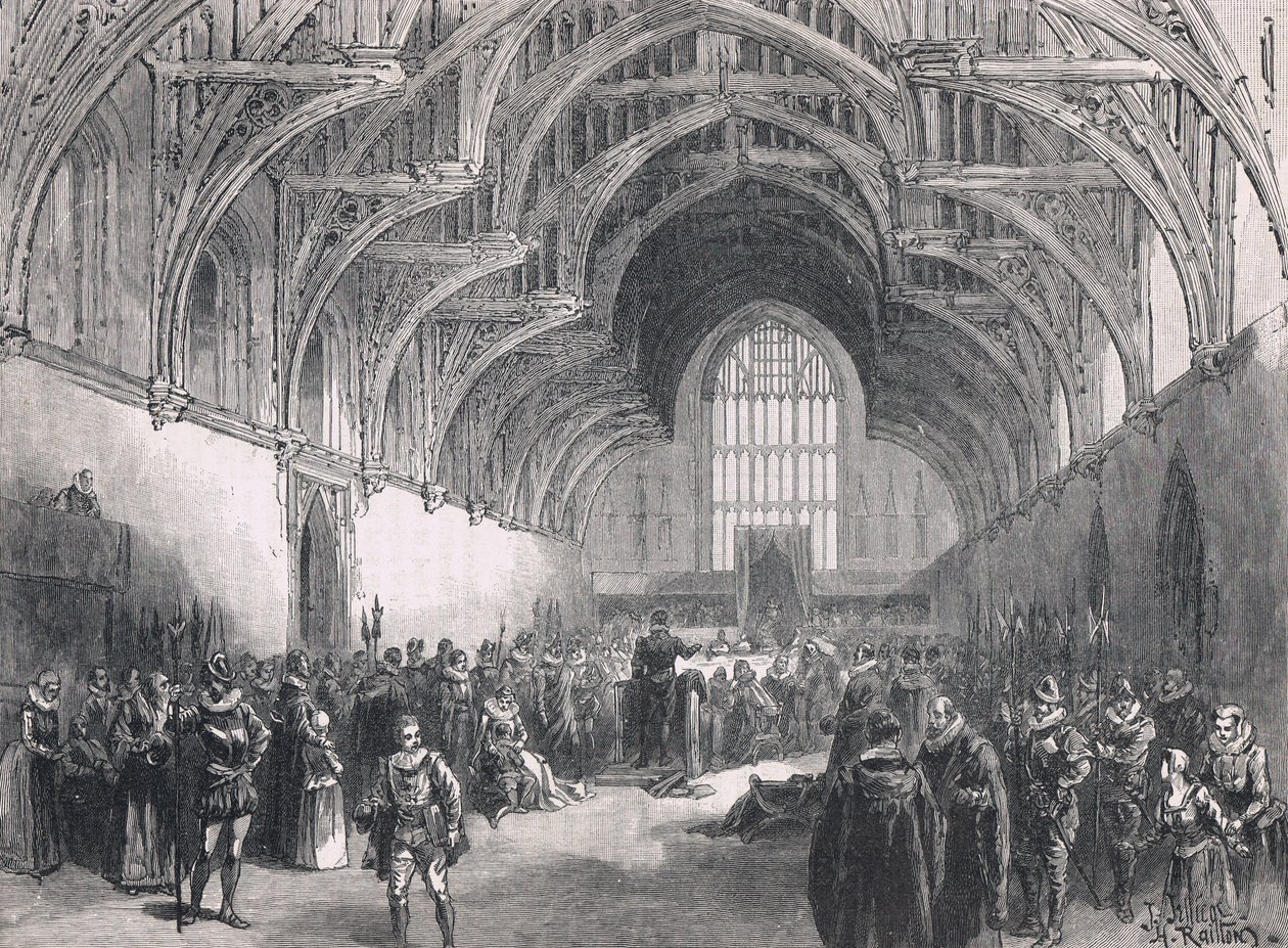 Juicio estatal en Westminster Hall en la época de Isabel I de Herbert Railton