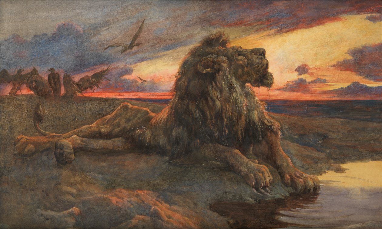 Estudio para El león moribundo (Acuarela) de Herbert Thomas Dicksee