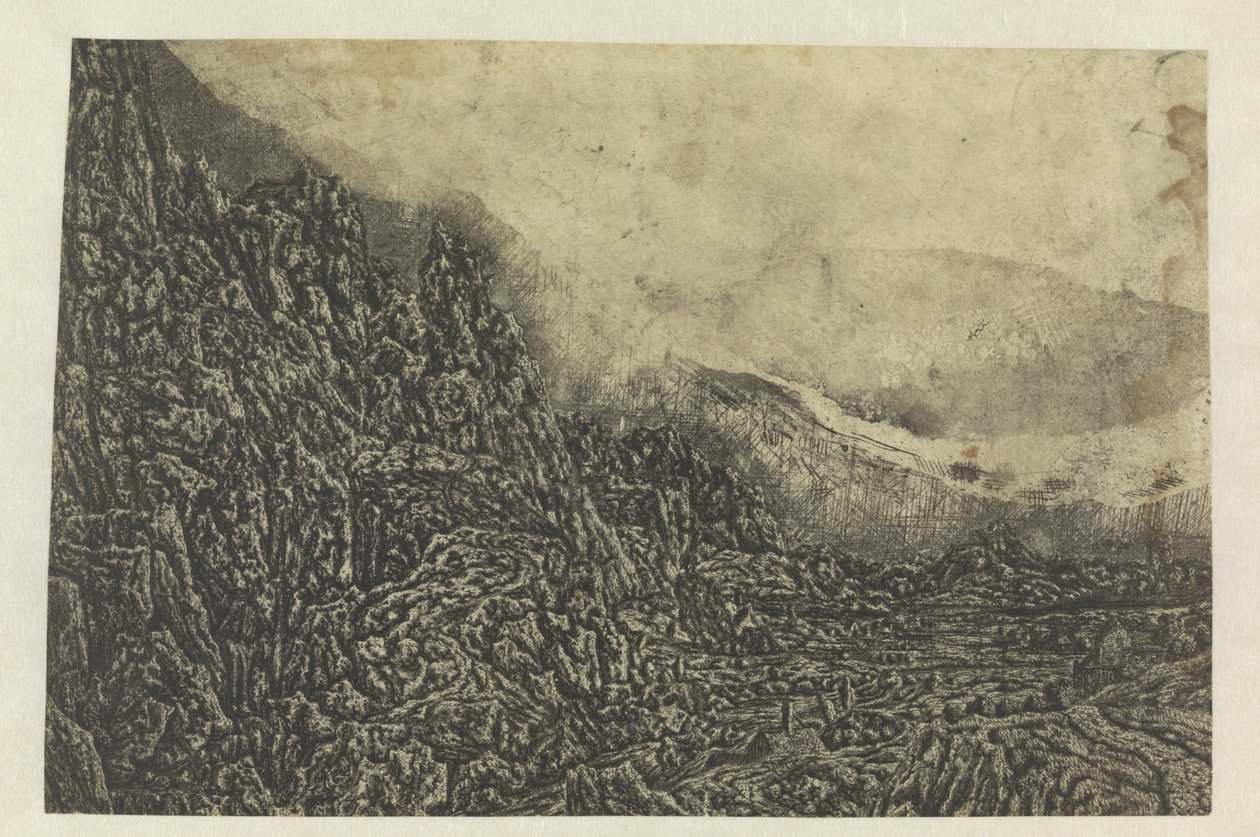 Paisaje rocoso con una carretera y un río de Hercules Segers