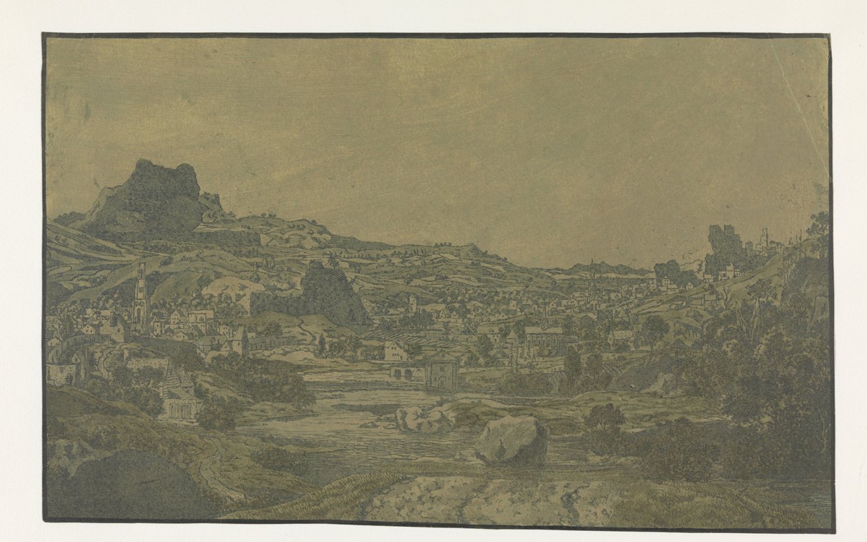Valle con un río y un pueblo con cuatro torres de Hercules Segers