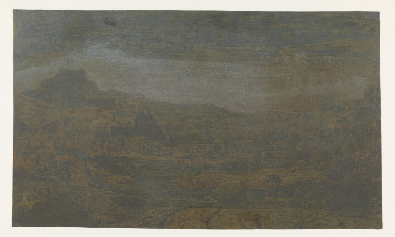 Valle con un río y un pueblo con cuatro torres de Hercules Segers