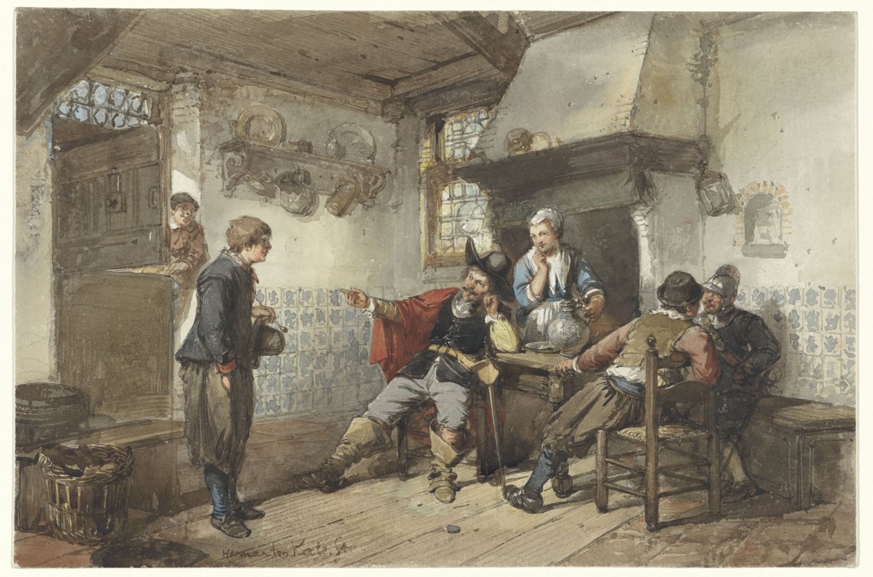 Unos hombres y un soldado en una posada de Herman Frederik Carel ten Kate