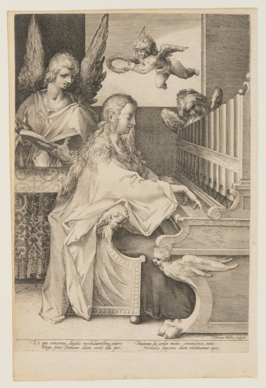 Santa Cecilia tocando el órgano con dos ángeles de Herman Jansz. Muller