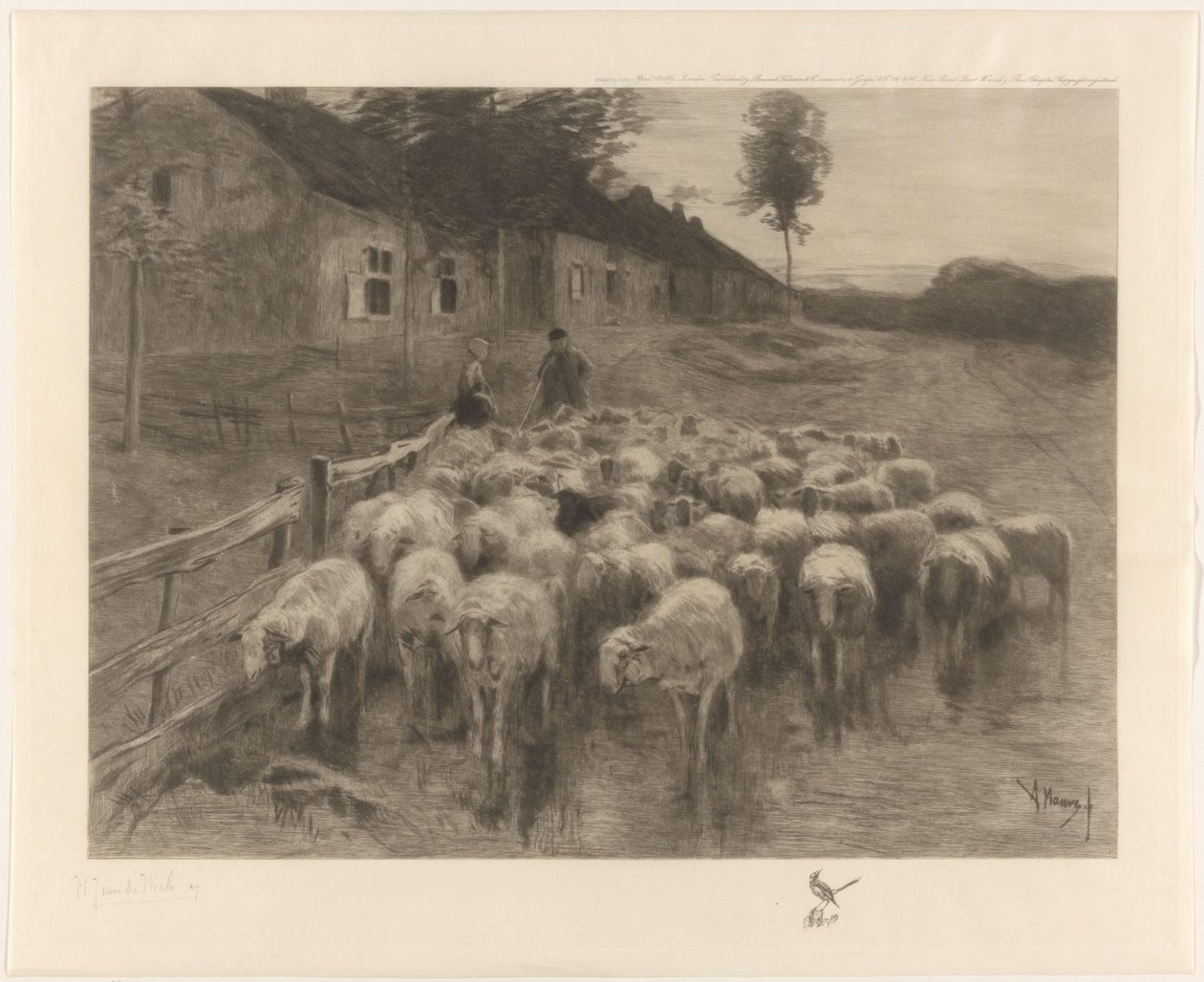 Pastor y una mujer con un rebaño de ovejas de Herman Johannes van der Weele (signed by artist)