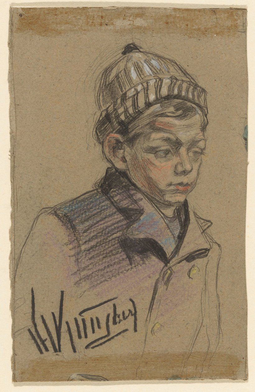 Niño con abrigo y sombrero de Herman Kruyder (signed by artist)