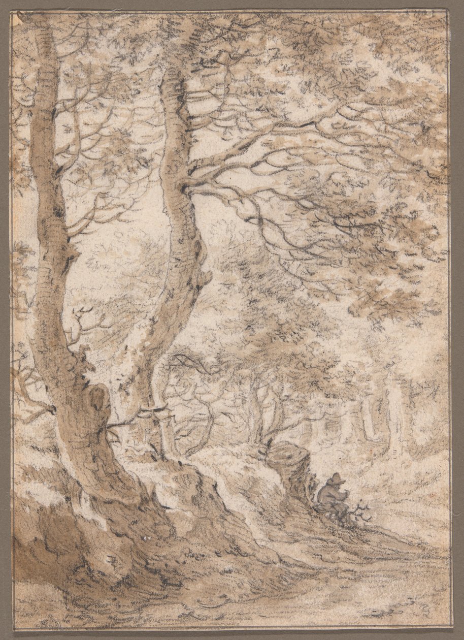 Interior de un bosque, con una figura sentada de Herman Saftleven