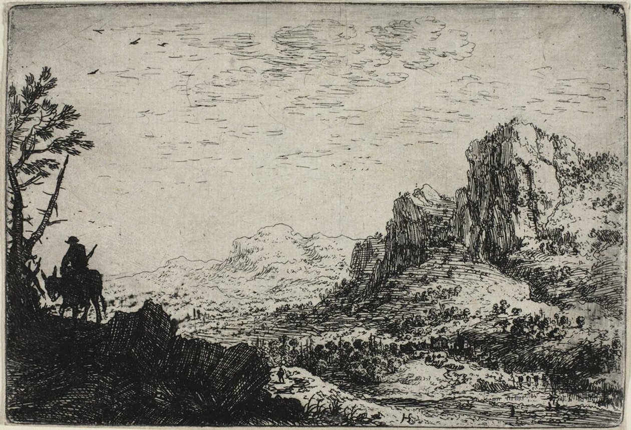 Un viajero montado en una mula, de Seis paisajes de Herman Saftleven