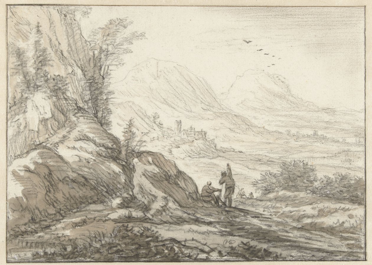 Paisaje de montaña con vista a un valle de Herman Saftleven