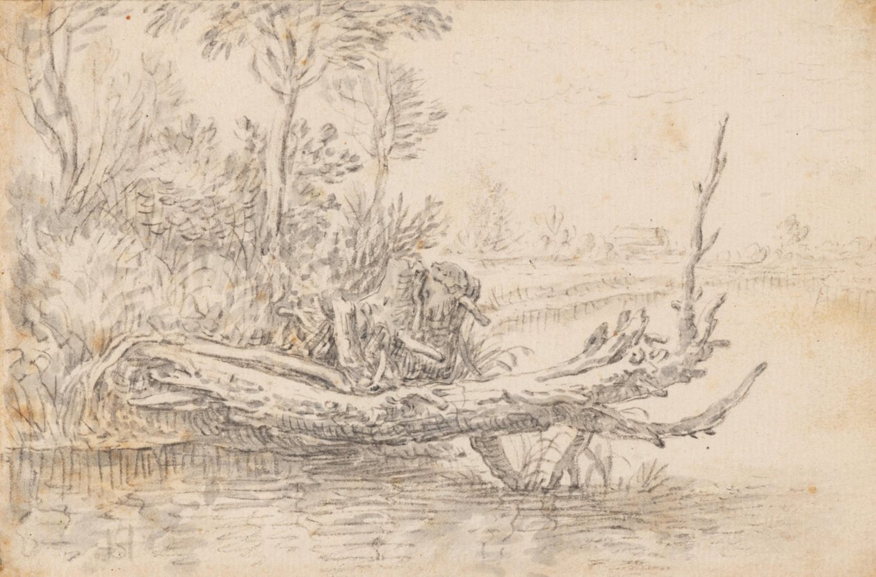 Un árbol caído a la orilla del agua de Herman Saftleven
