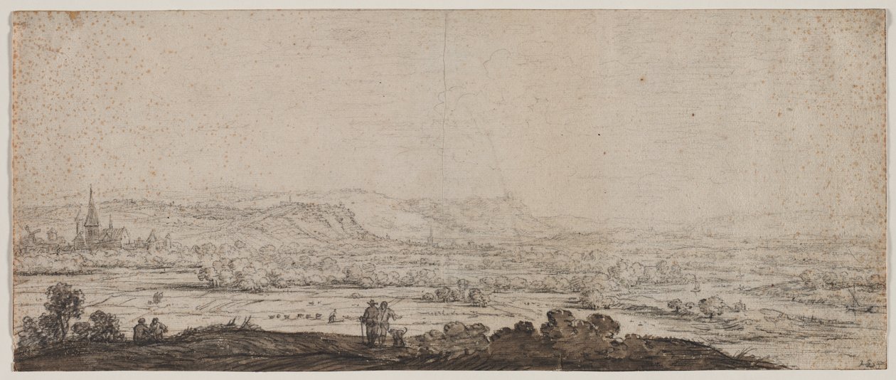 Paisaje con el pueblo de Schenkenschanz, Gelderland de Herman Saftleven