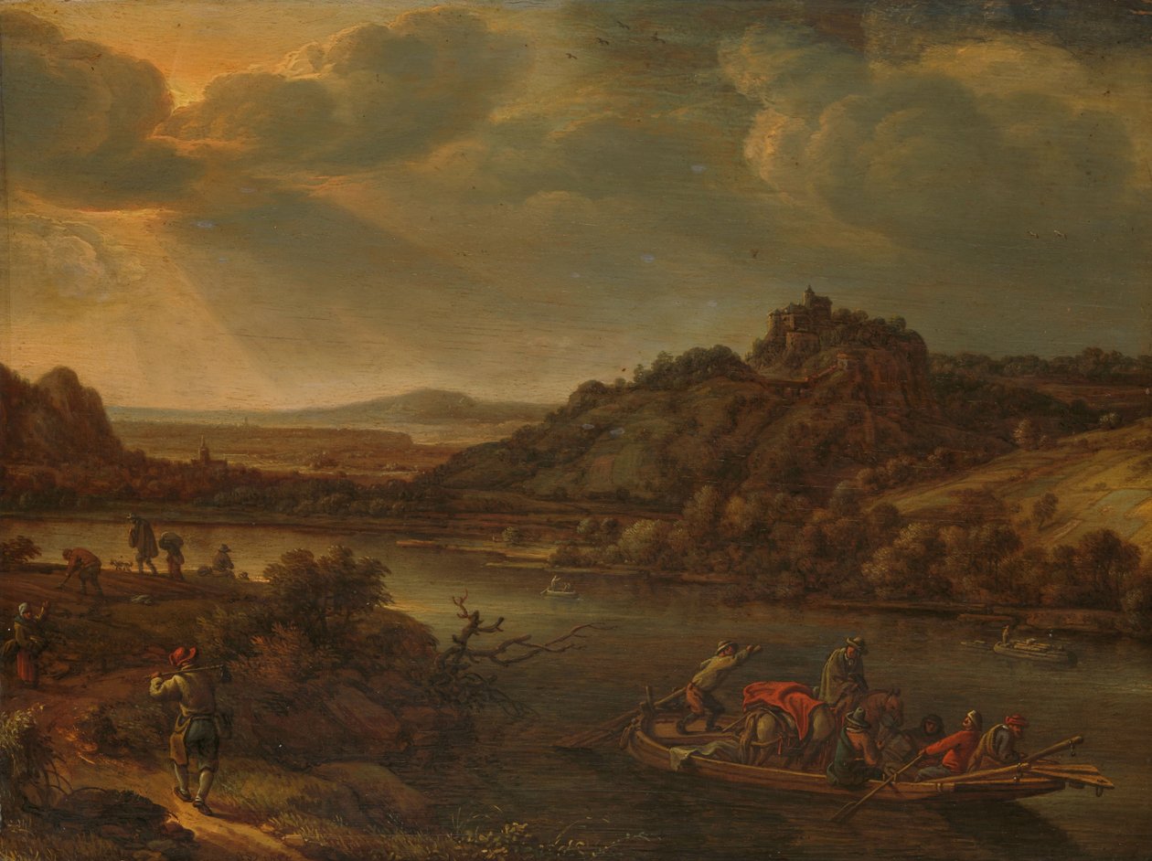Vista del río con el ferry de Herman Saftleven