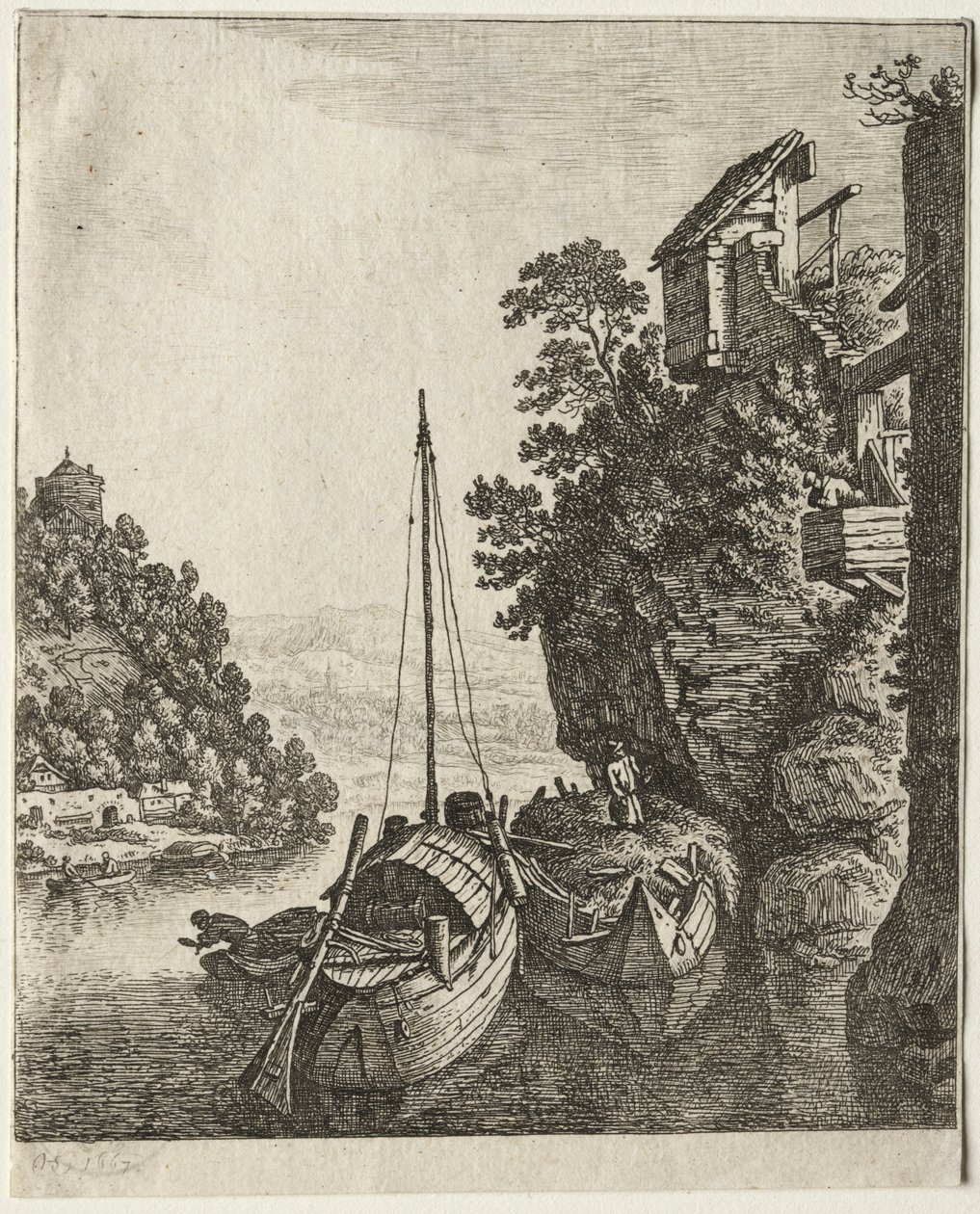 Dos barcos amarrados bajo una roca, 1667 de Herman Saftleven