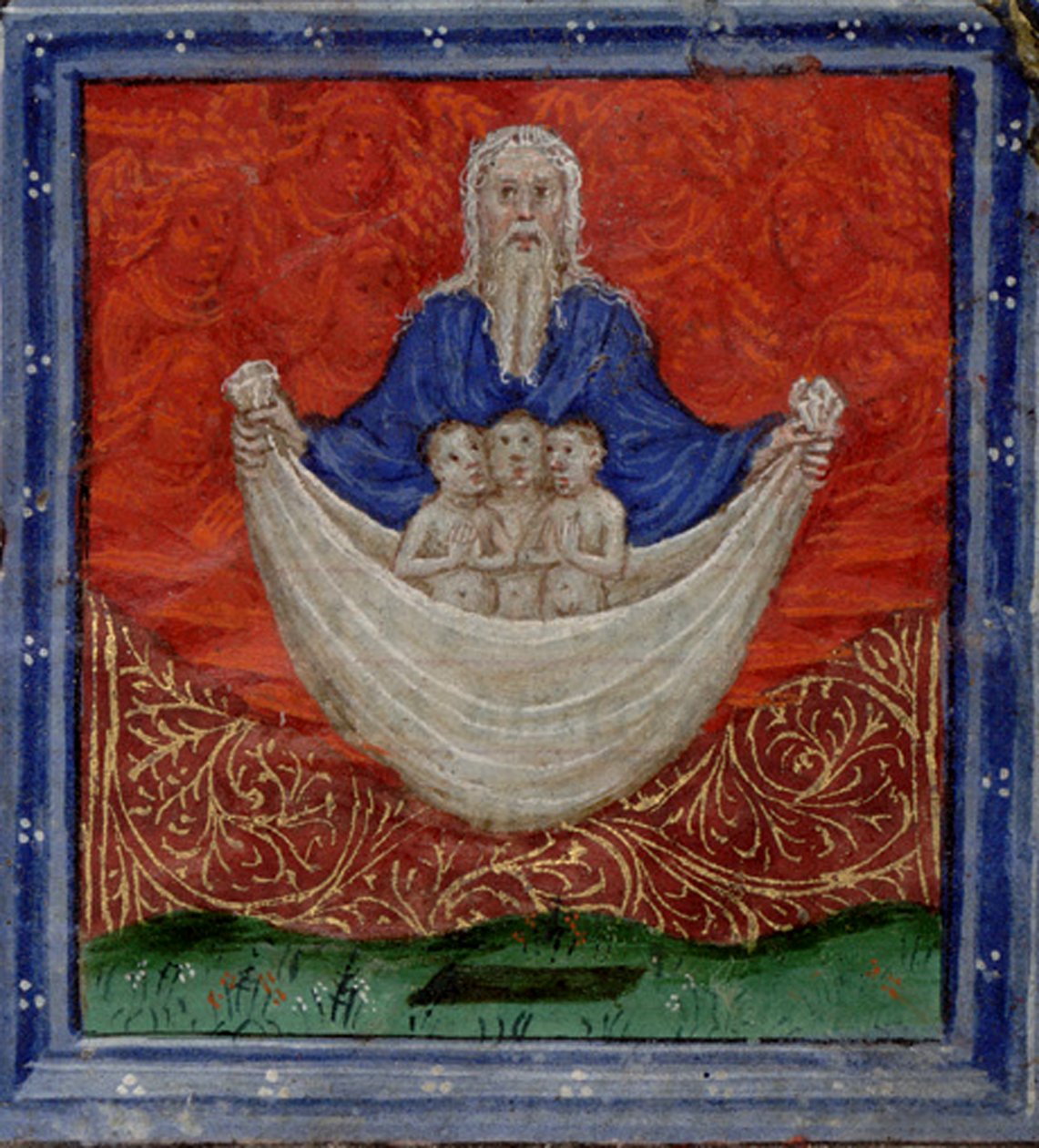 Dios Padre con tres almas, siendo resucitadas del Libro de Horas, c. 1410 de Herman Scheerre