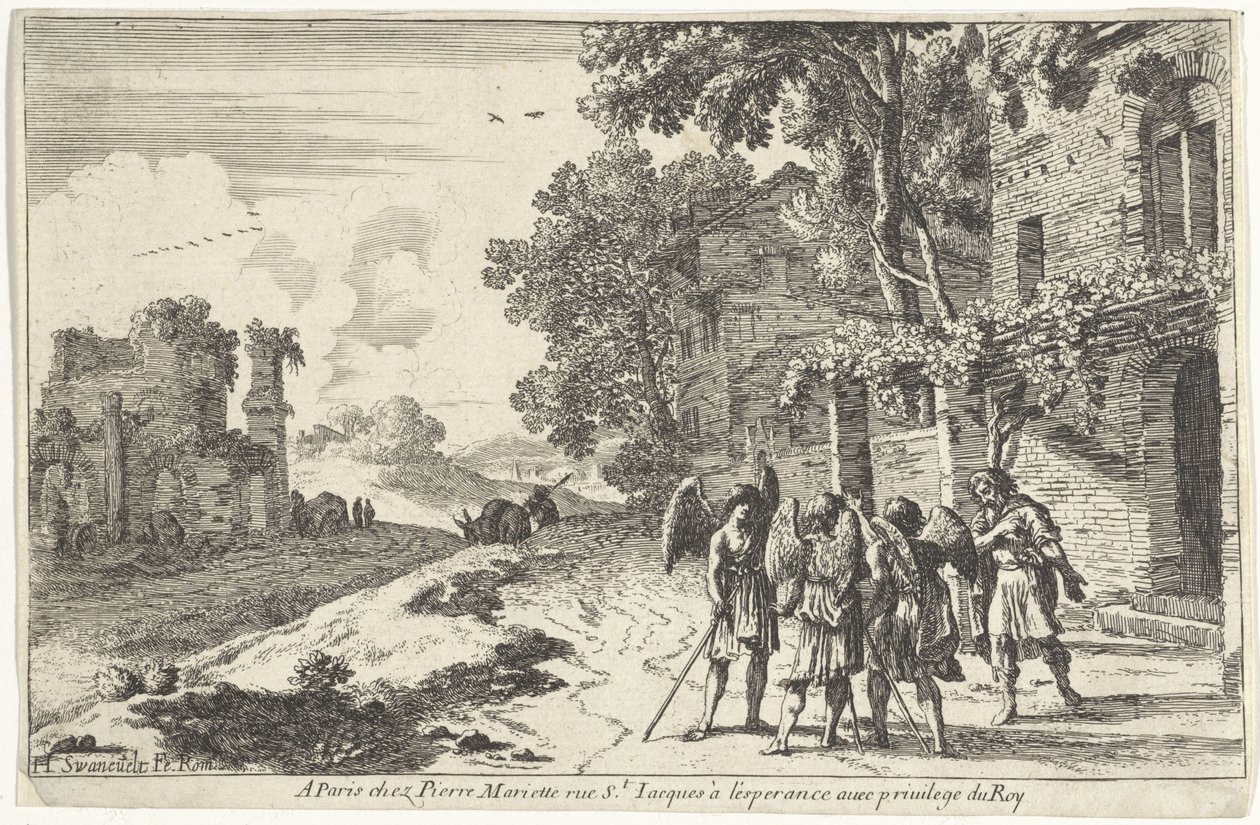 Abraham recibe a los tres ángeles Representaciones del Antiguo Testamento (título de la serie) de Herman van Swanevelt