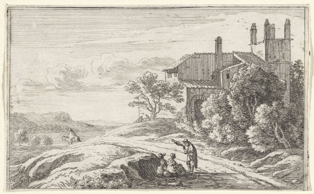 Edificio con torre cuadrada Portada y doce vistas de Roma (título de la serie) de Herman van Swanevelt