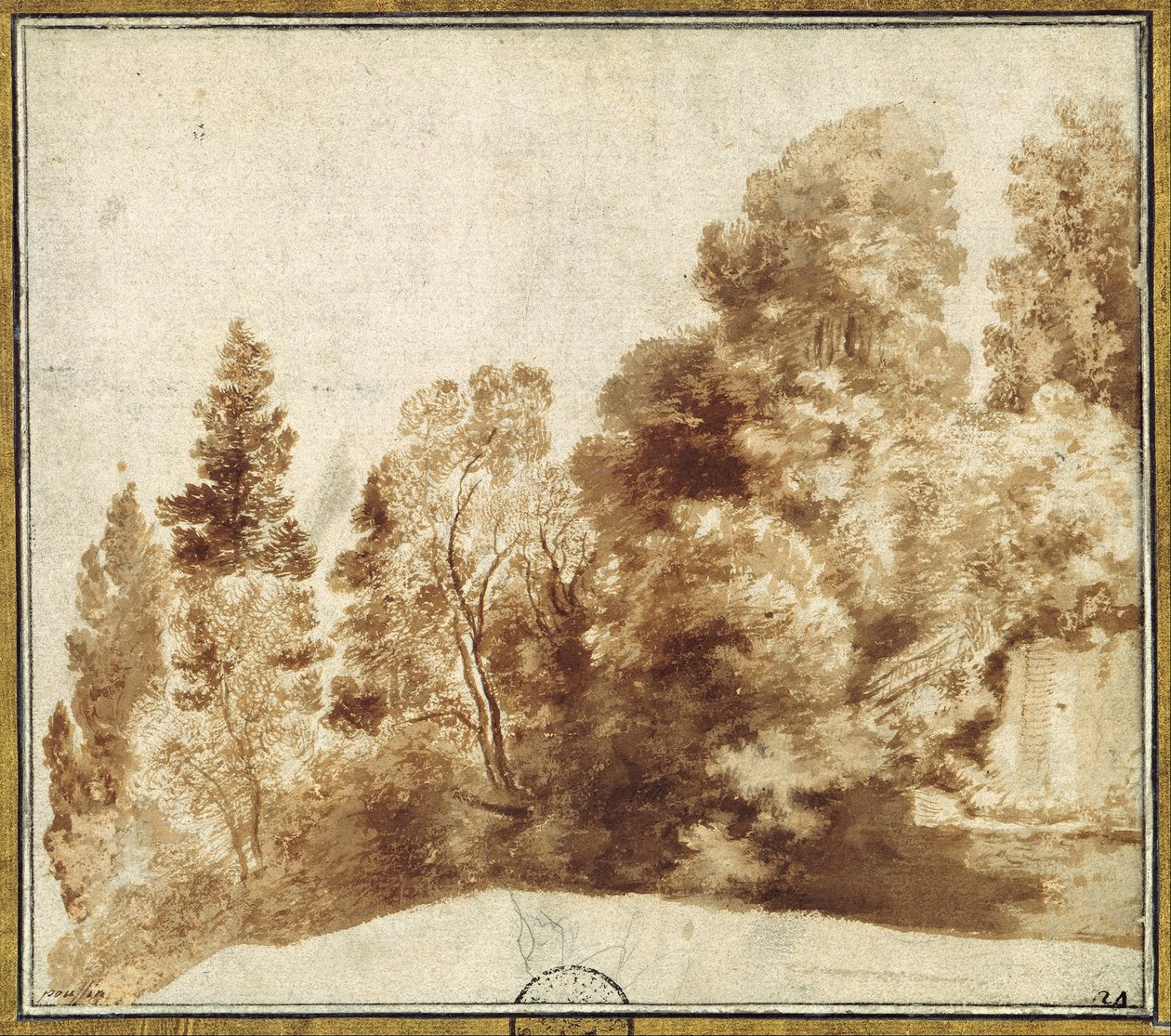 Grupo de árboles junto a un muro de Herman van Swanevelt