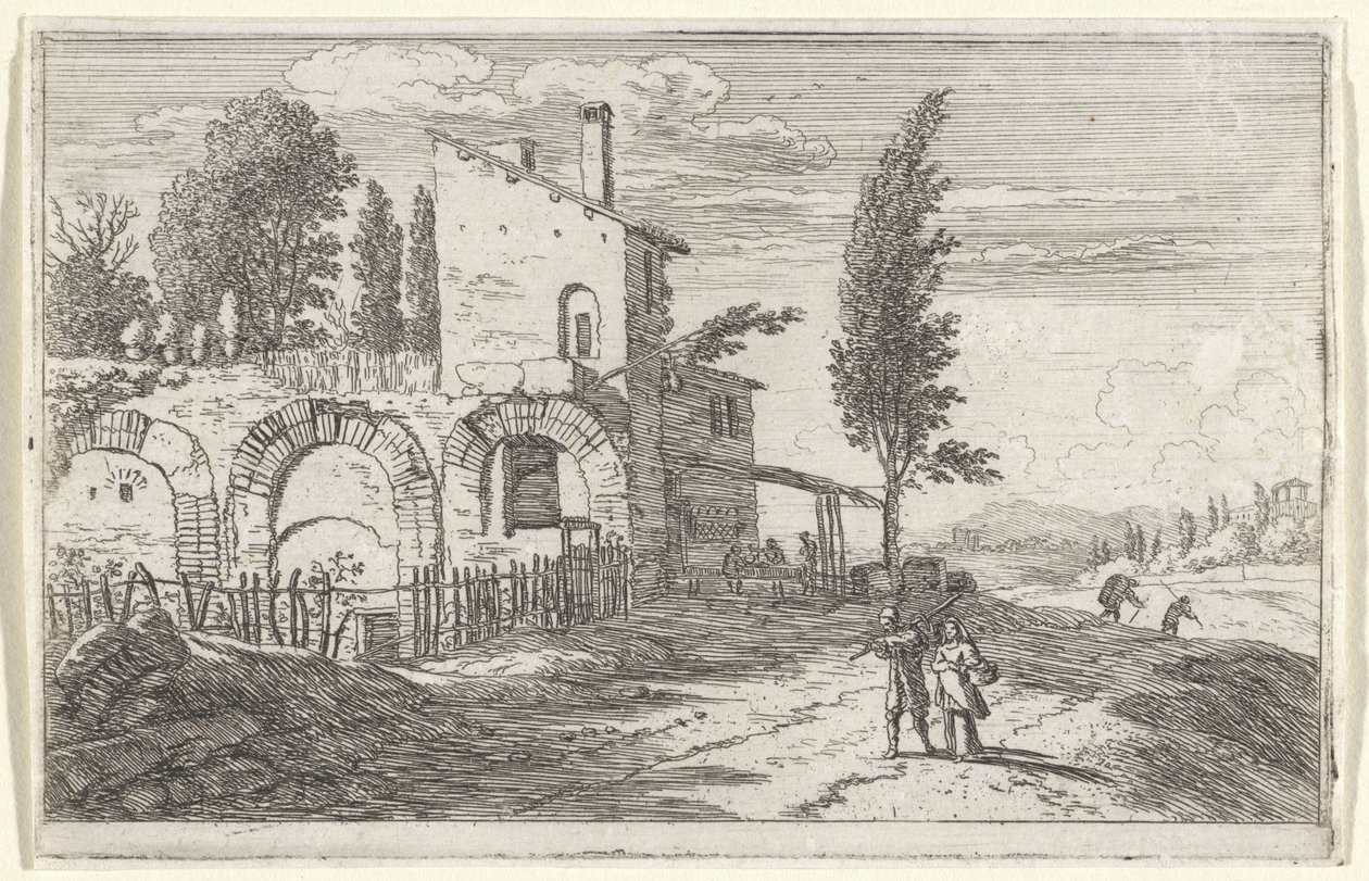 Posada en las ruinas del Palacio Imperial Portada y doce vistas de Roma (título de la serie) de Herman van Swanevelt