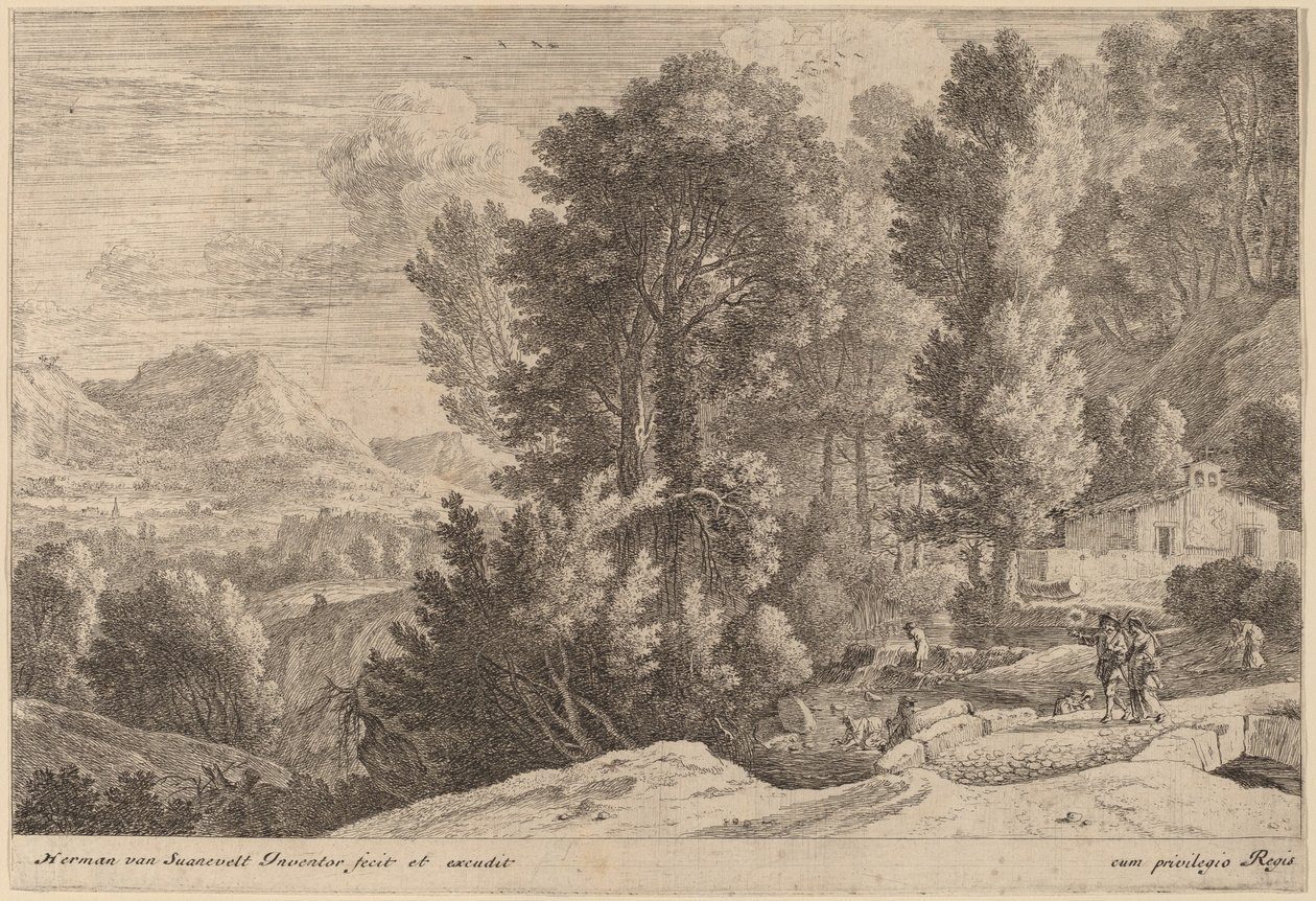 Paisaje con lavanderas de Herman van Swanevelt