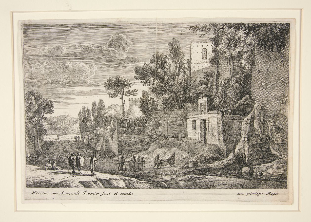 Paisaje con Hospital, de la serie Doce Paisajes de Herman van Swanevelt
