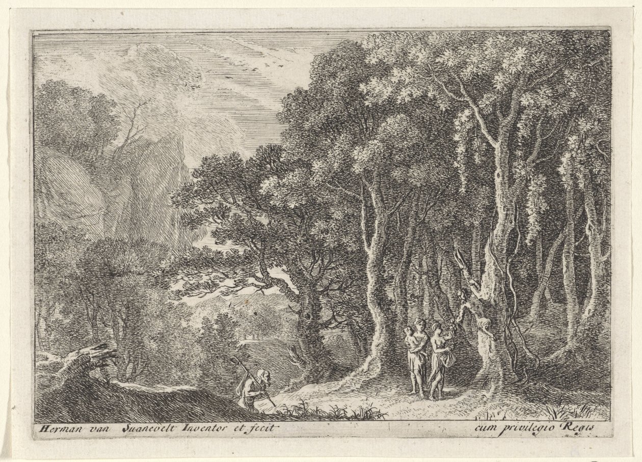 Sátiro recoge fruta Paisajes con sátiros (título de serie) de Herman van Swanevelt