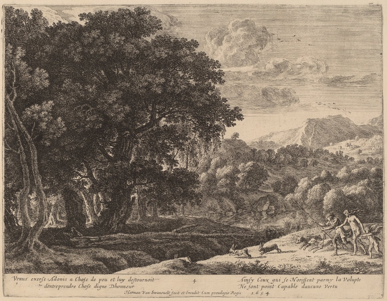 Venus y Adonis cazando de Herman van Swanevelt