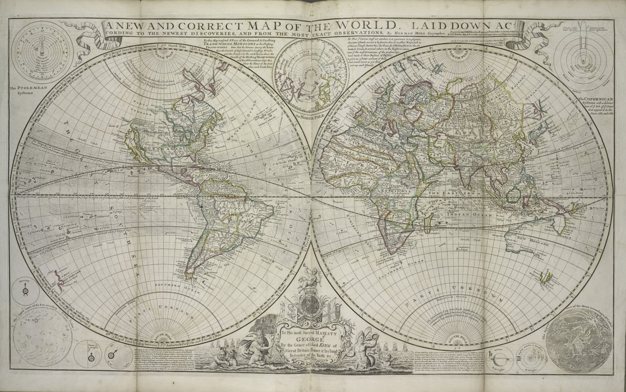 Un nuevo y correcto mapa del mundo según los descubrimientos más recientes y las observaciones más exactas, 1736 de Hermann Moll