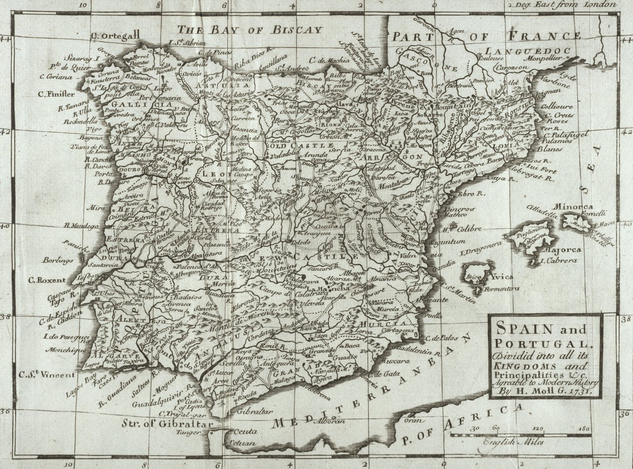 Mapa de España y Portugal, 1731 de Hermann Moll