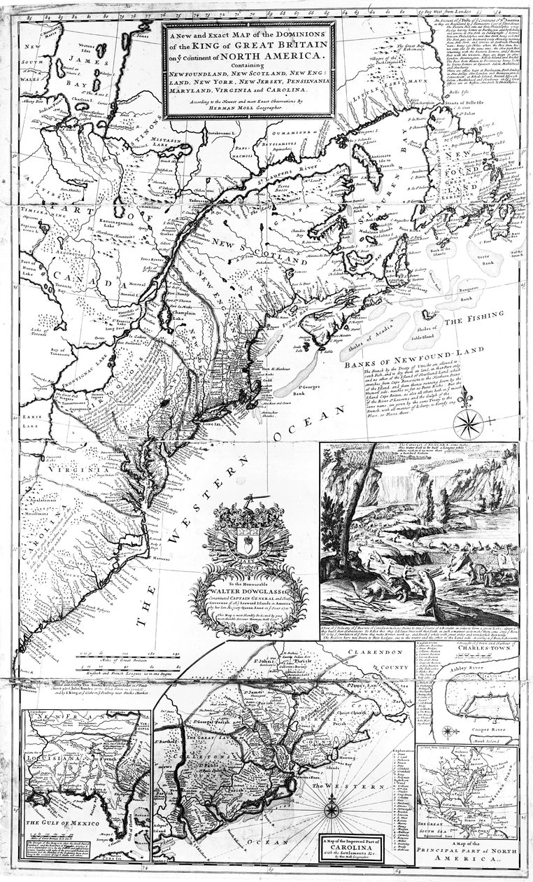 Mapa de los Dominios de Gran Bretaña en América del Norte, 1711 de Hermann Moll