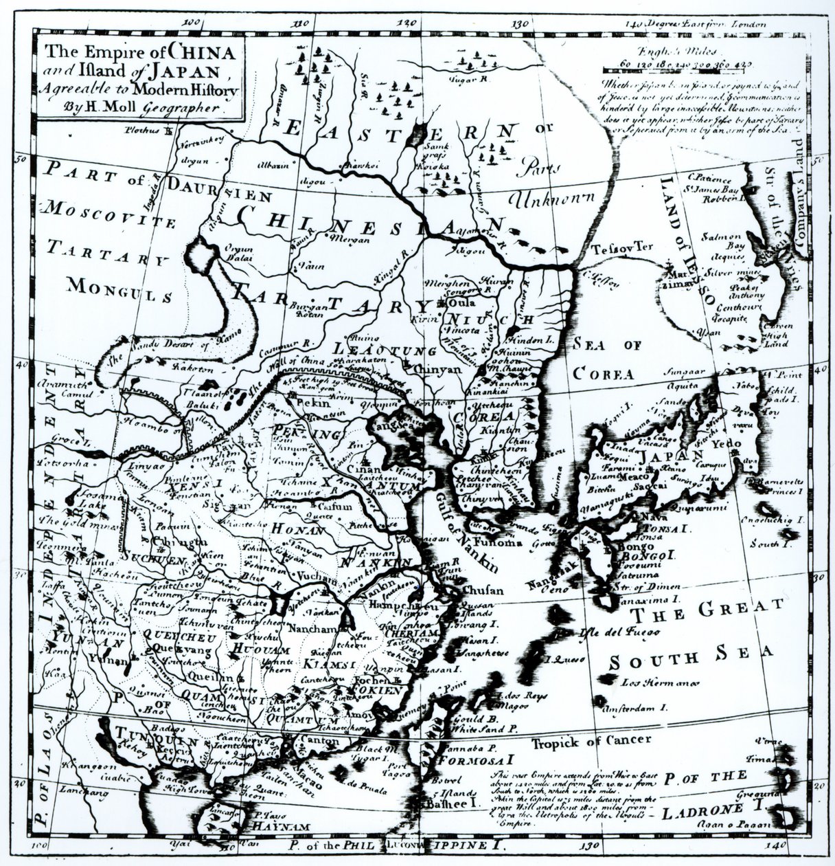 El Imperio de China y la Isla de Japón, publicado en Londres de Hermann Moll