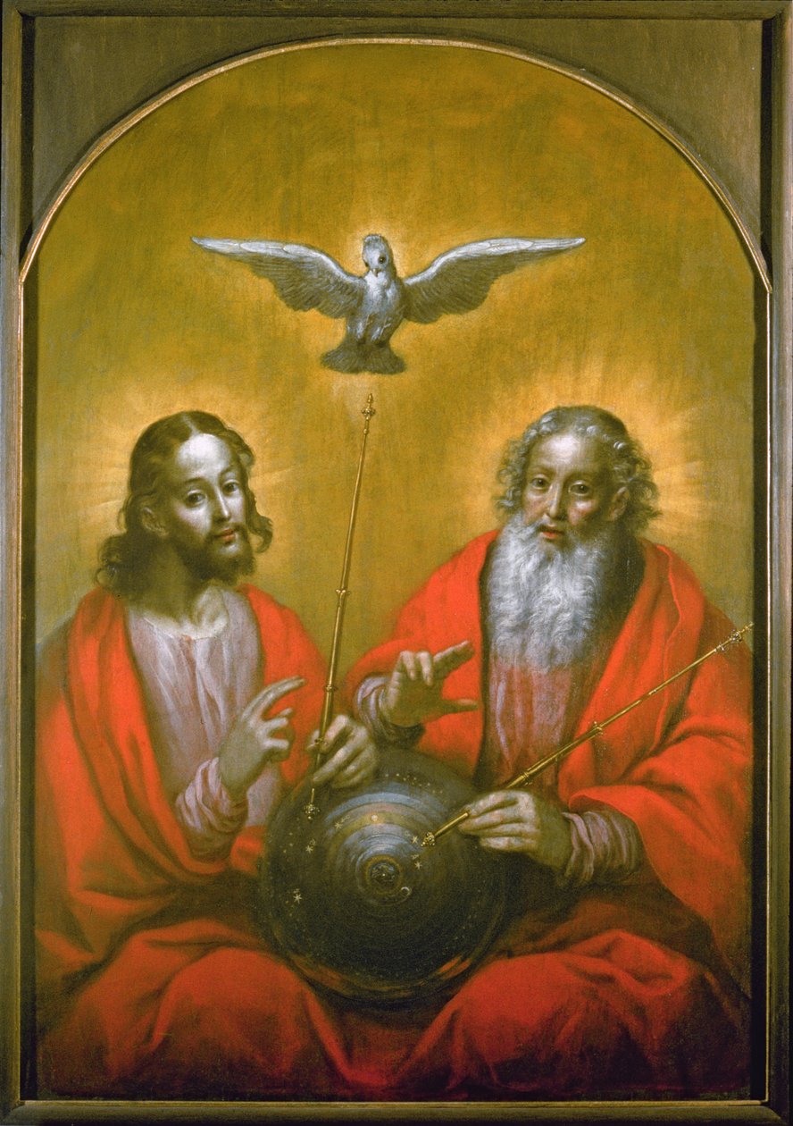 El Espíritu Santo con un modelo del mundo de Ptolomeo, 1610 de Hermann Han