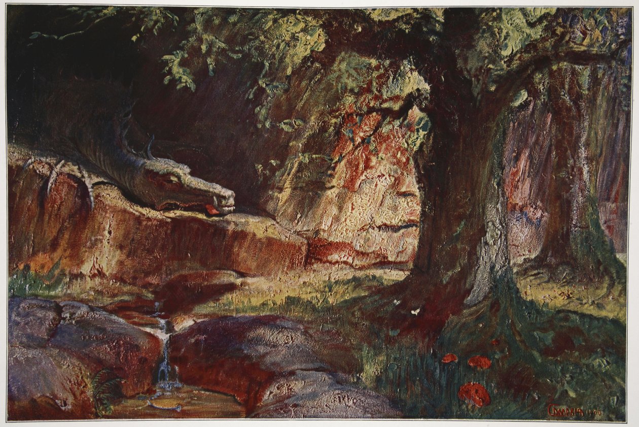 Fafner en su cueva, 1906 de Hermann Hendrich