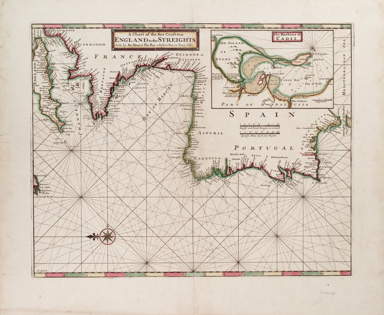 Carta de la costa marítima desde Inglaterra hasta los Estrechos de Hermann Moll