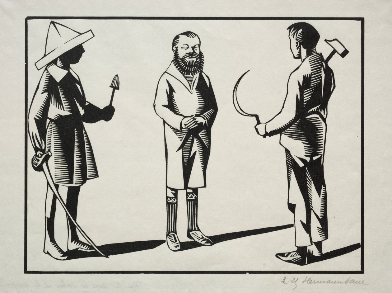 ¡Yo! Yo sostengo el sable y el hisopo; tú la hoz, el martillo y el pastel. Es la barba. de Hermann Paul
