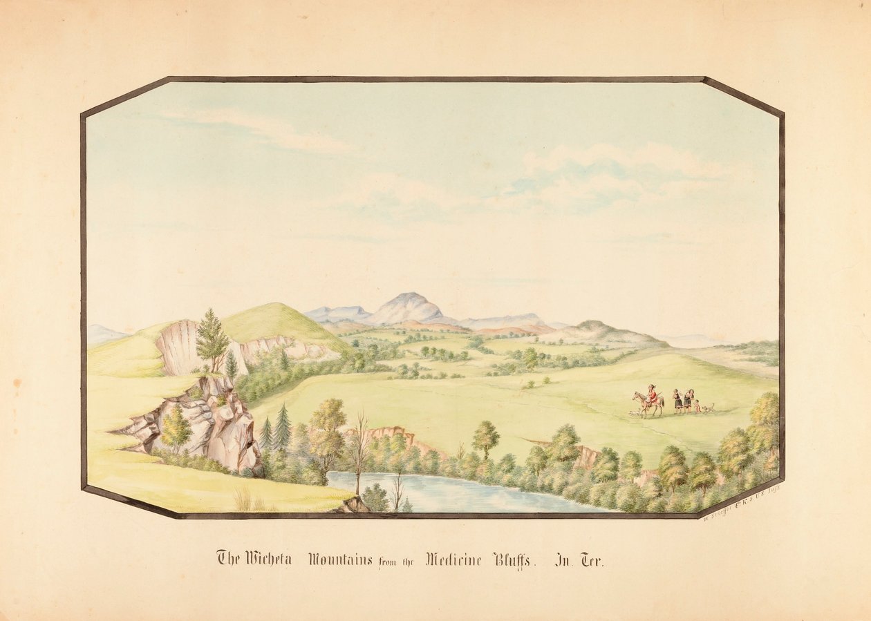 Las montañas Wichita desde Medicine Bluff, Territorio Indio de Hermann Stieffel