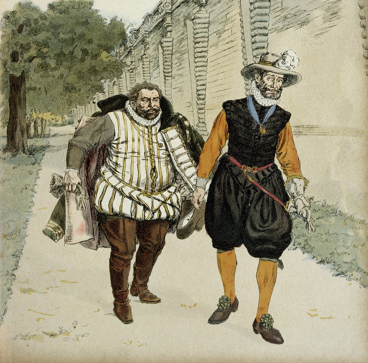 Enrique IV (1553-1610) y Carlos de Lorena, Duque de Mayenne (1554-1611). Primera entrevista reconciliatoria entre los dos enemigos, Mayenne, líder de los liguistas y el rey, en los jardines del Château de Montceaux, en Brie, en 1596 de Hermann Vogel